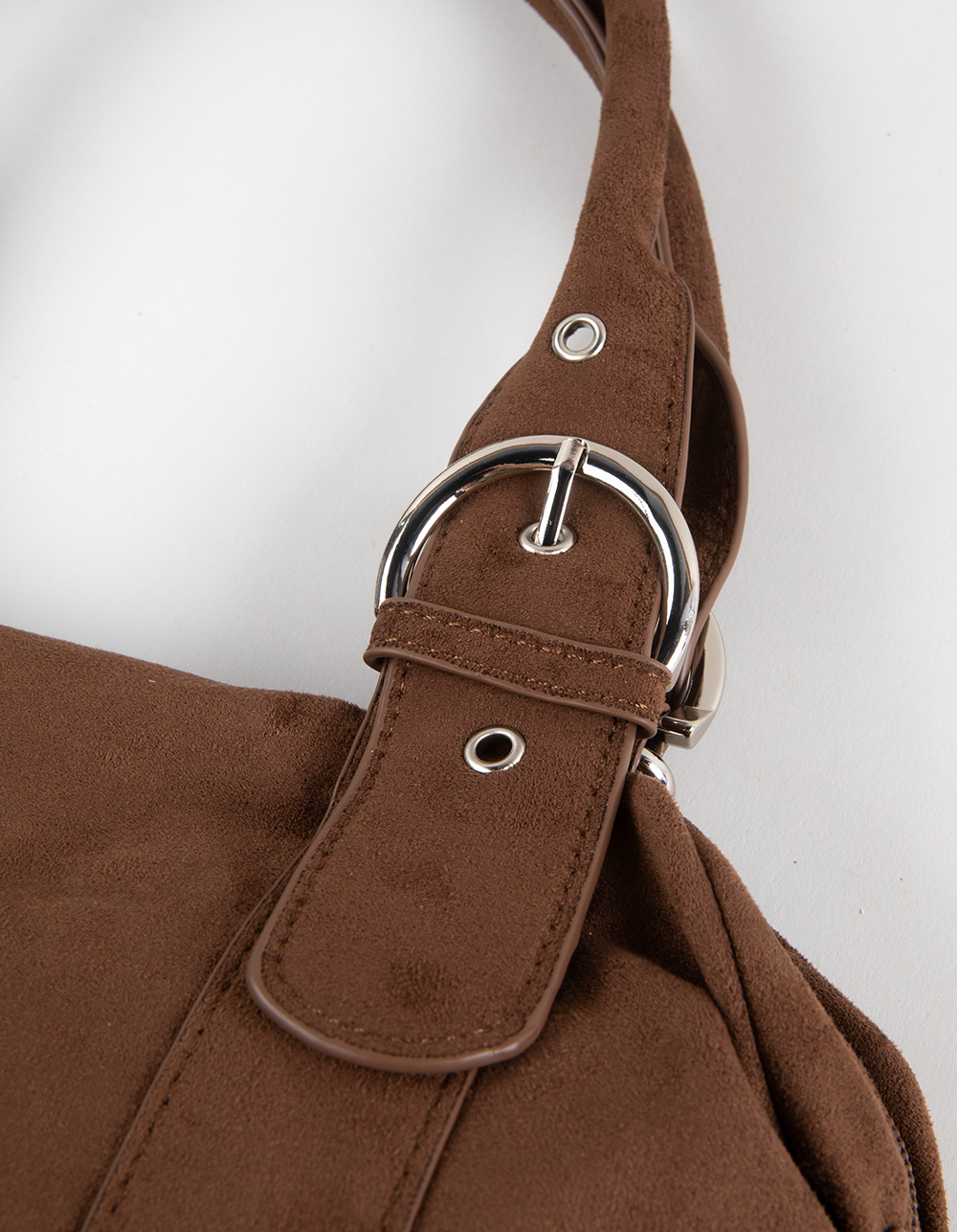 Studded Faux Suede Shoulder Bag  - DARK BROWN