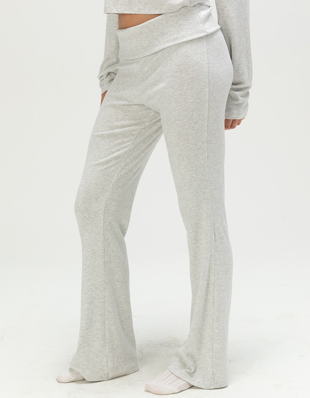 FULL TILT Brushed Fold Over Flare Womens Pants - HEATHER GRAY
