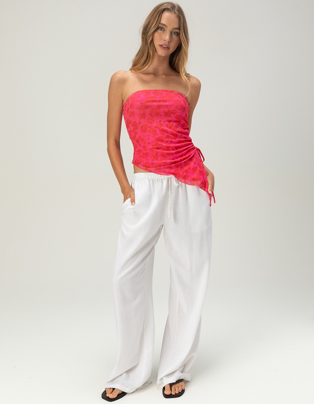 FULL TILT Womens Floral Cinch Tube Top - PINK
