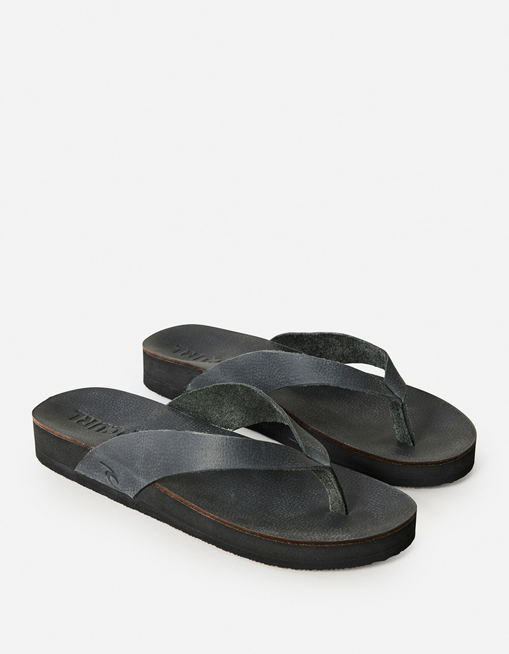RIP CURL Freedom Leather Bloom Womens Flip Flops - BLACK