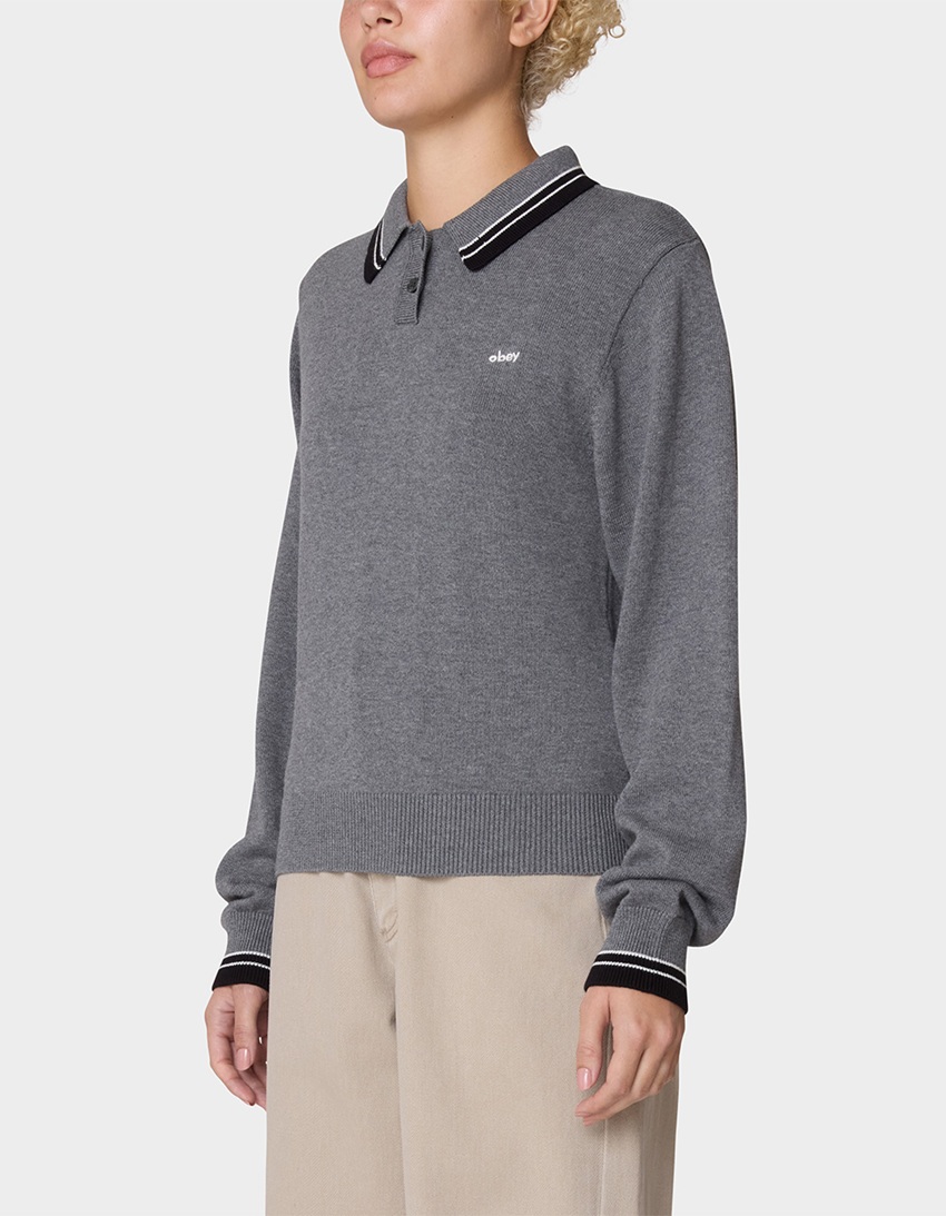 OBEY Goalie Polo Womens Sweater - MEDIUM GREY