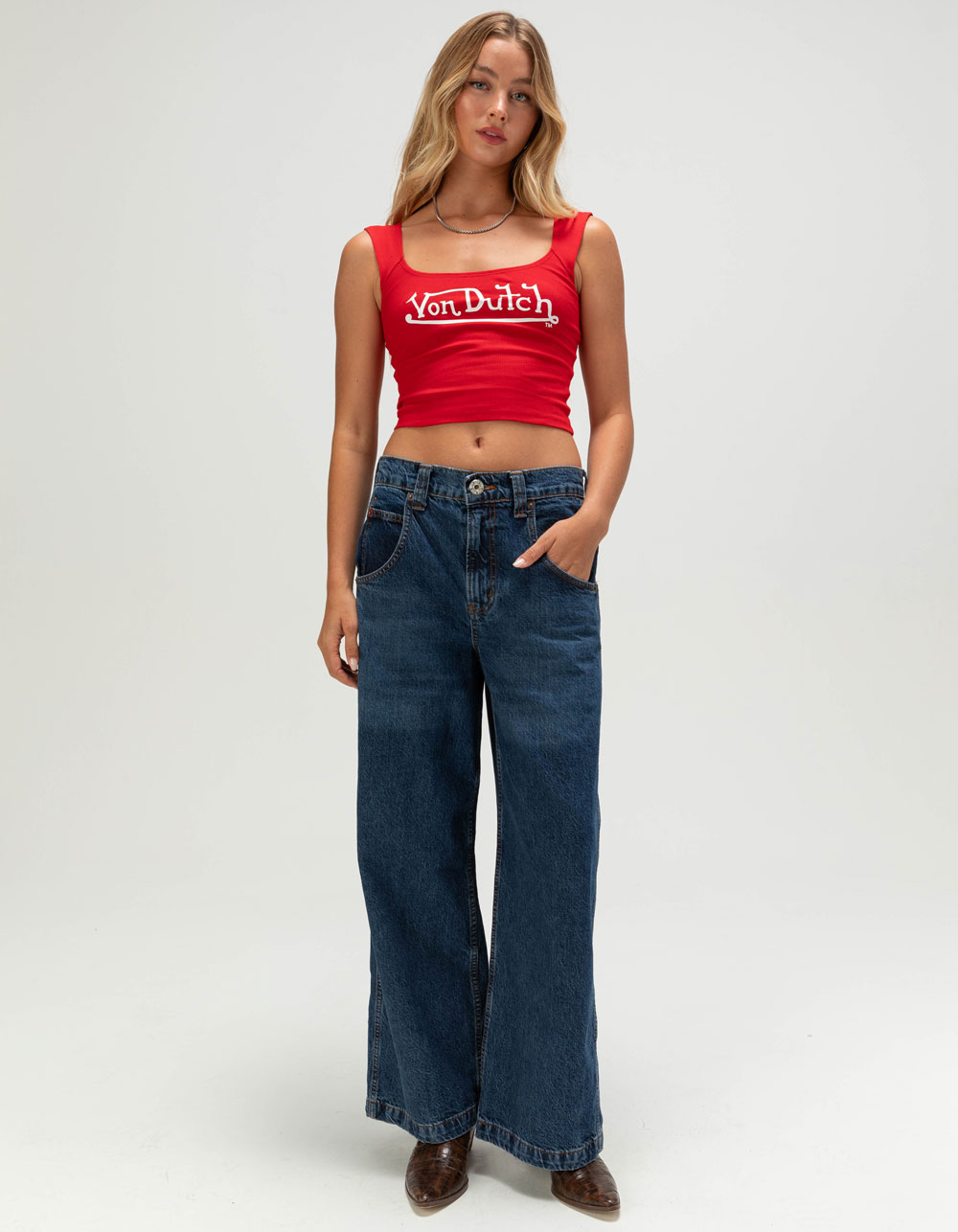 VON DUTCH Logo Womens Square Neck Tank Top - RED