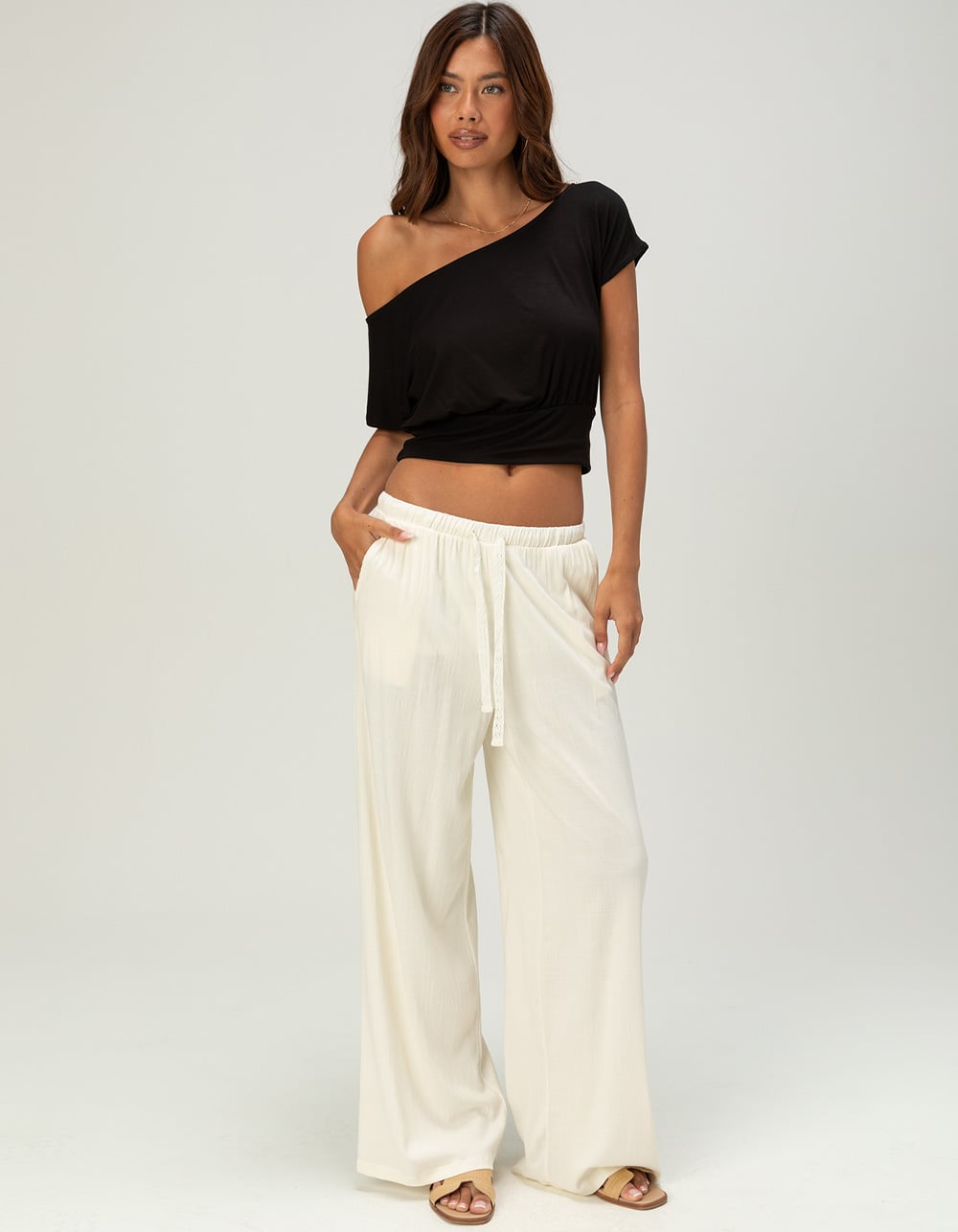 FULL TILT Womens Off The Shoulder Banded Bottom Top
