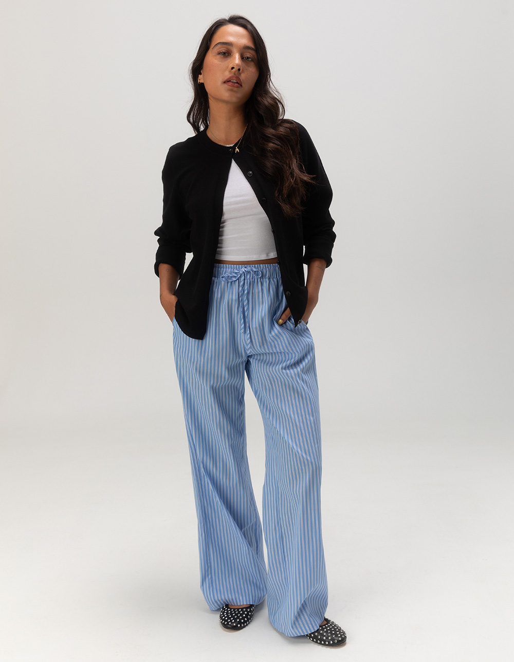 FULL TILT Womens Poplin Boxer Pants - BLUE COMBO
