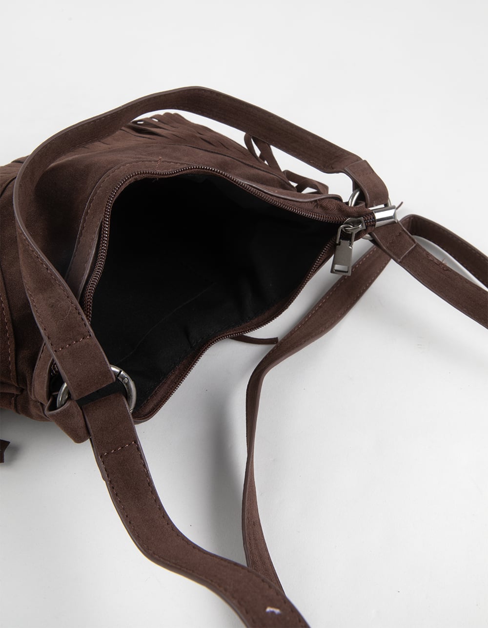 Small Buckle Fringe Bag - DARK BROWN