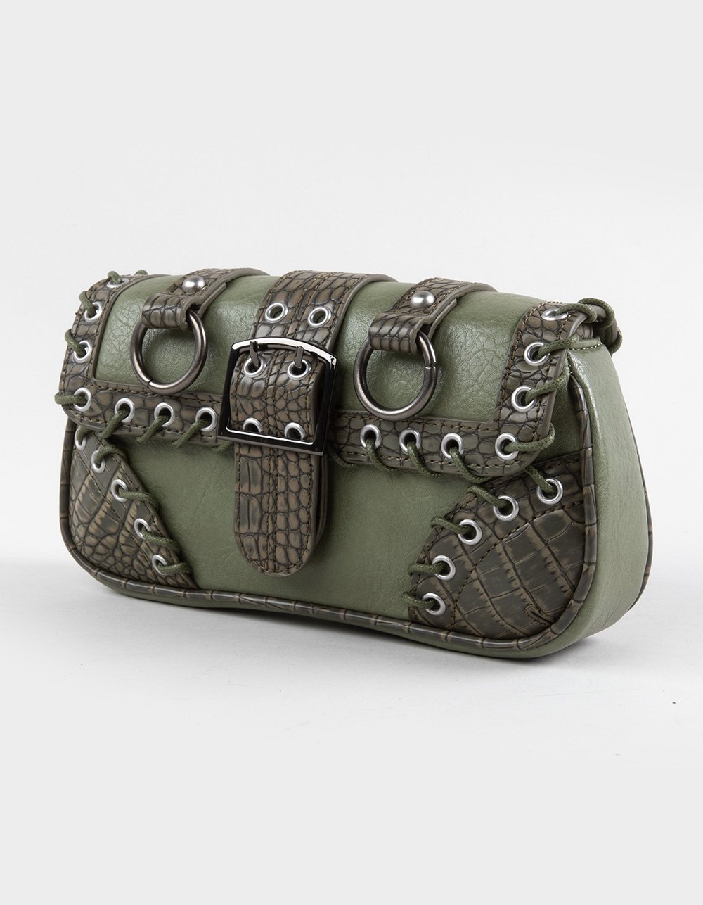 Laced Grommet Shoulder Bag - GREEN