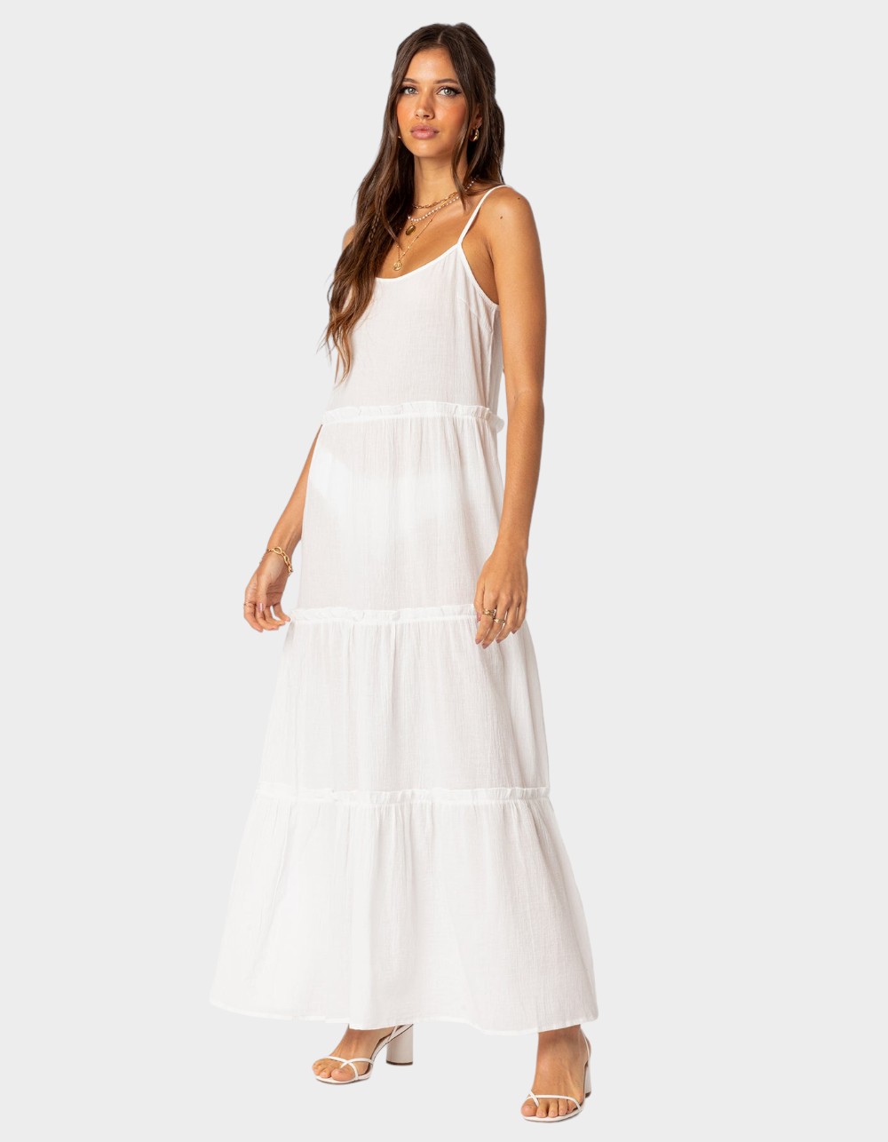 EDIKTED Radiant Tiered Maxi Dress - WHITE