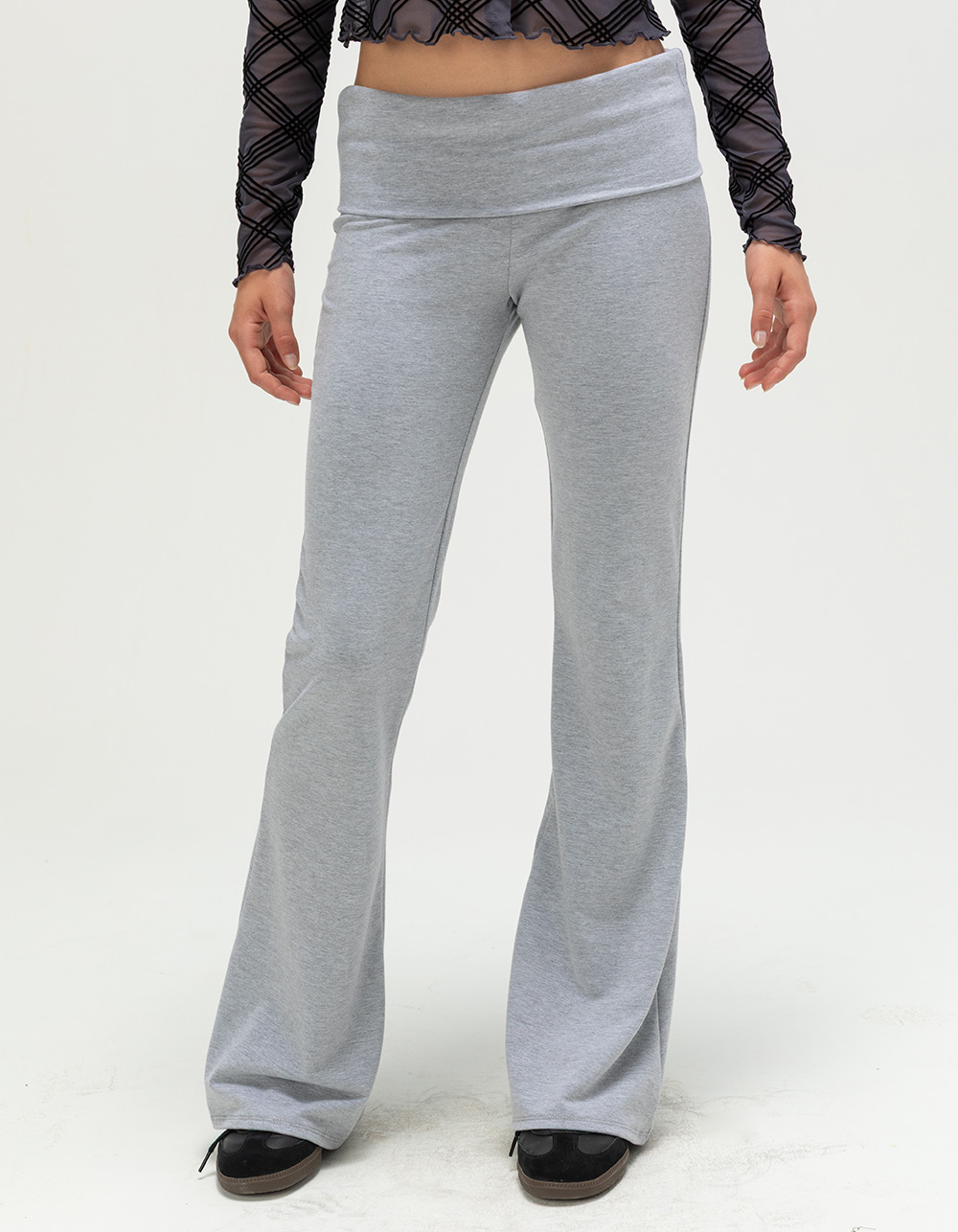 TILLYS Fold Over Flared Womens Pants - HEATHER GRAY