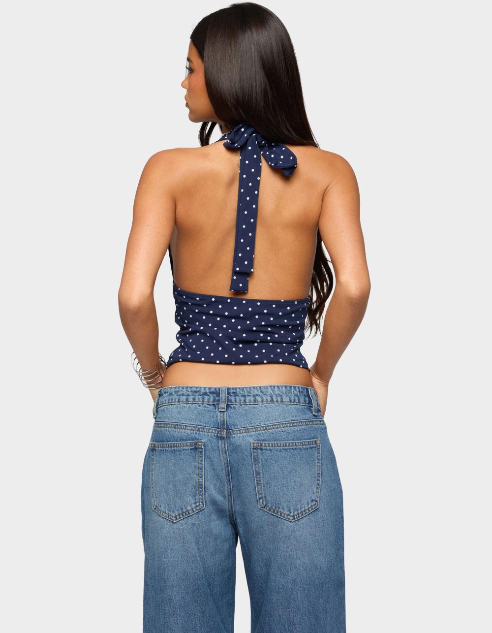 EDIKTED Blaire Polka Dot Halter Top - NAVY