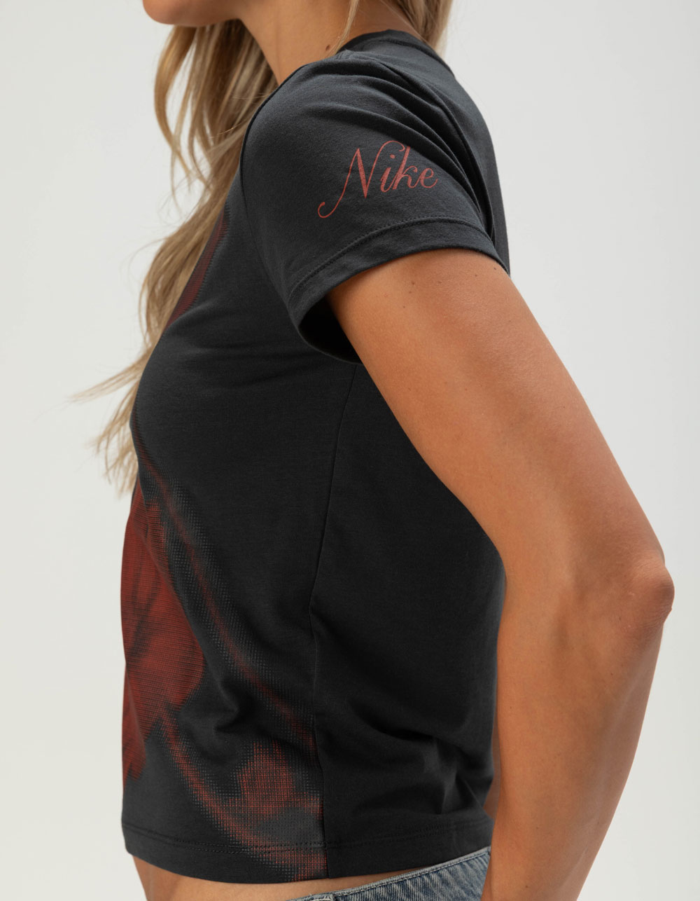 NIKE Sportswear Chill Knit Womens Crop Tee - GRAY/BURGANDY