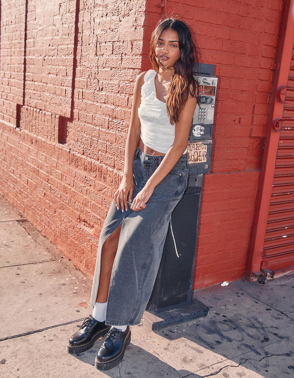 WEST OF MELROSE Denim Womens Maxi Skirt - GRAY