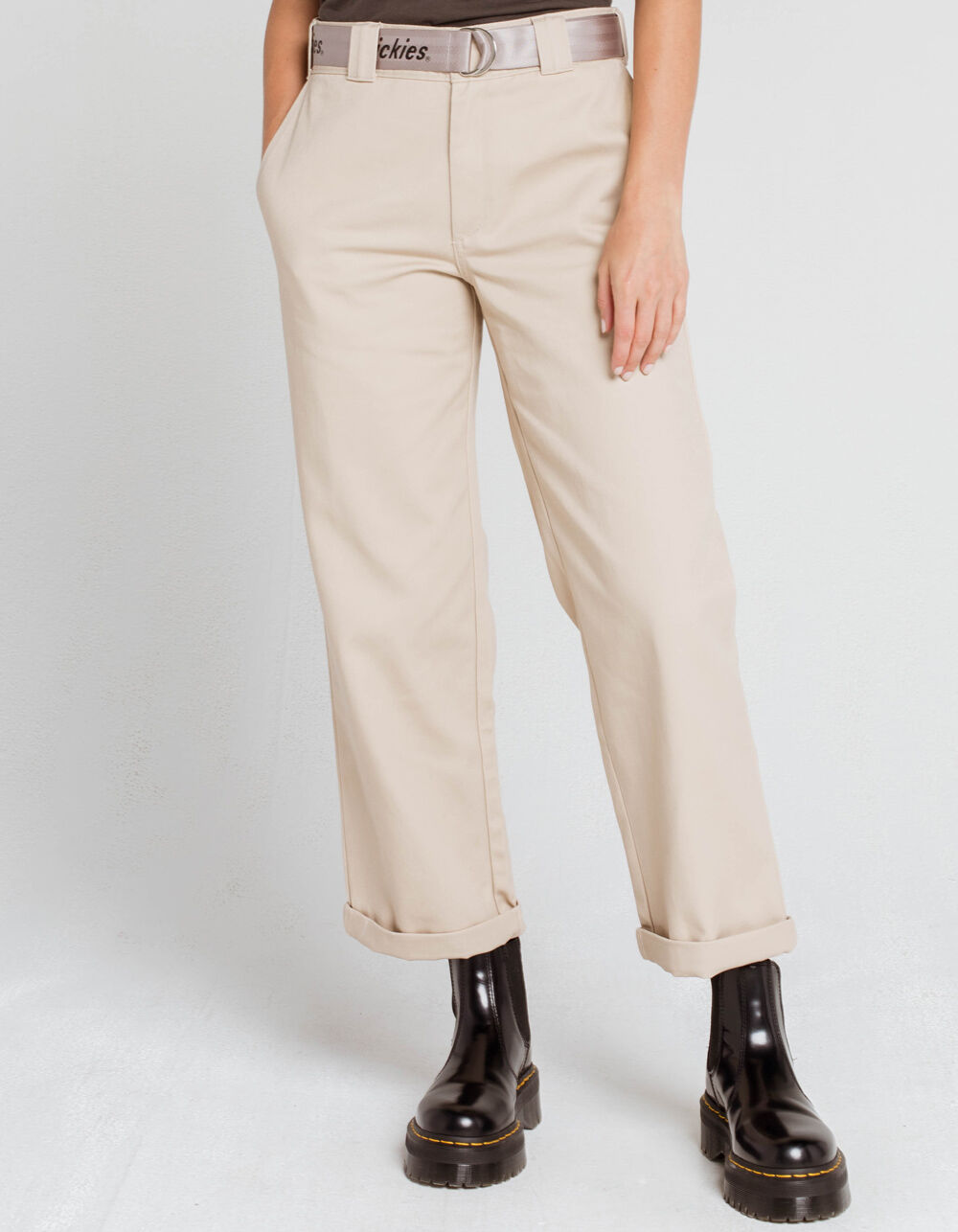 DICKIES Belted Worker Womens Crop Roll Hem Pants KHAKI Tillys