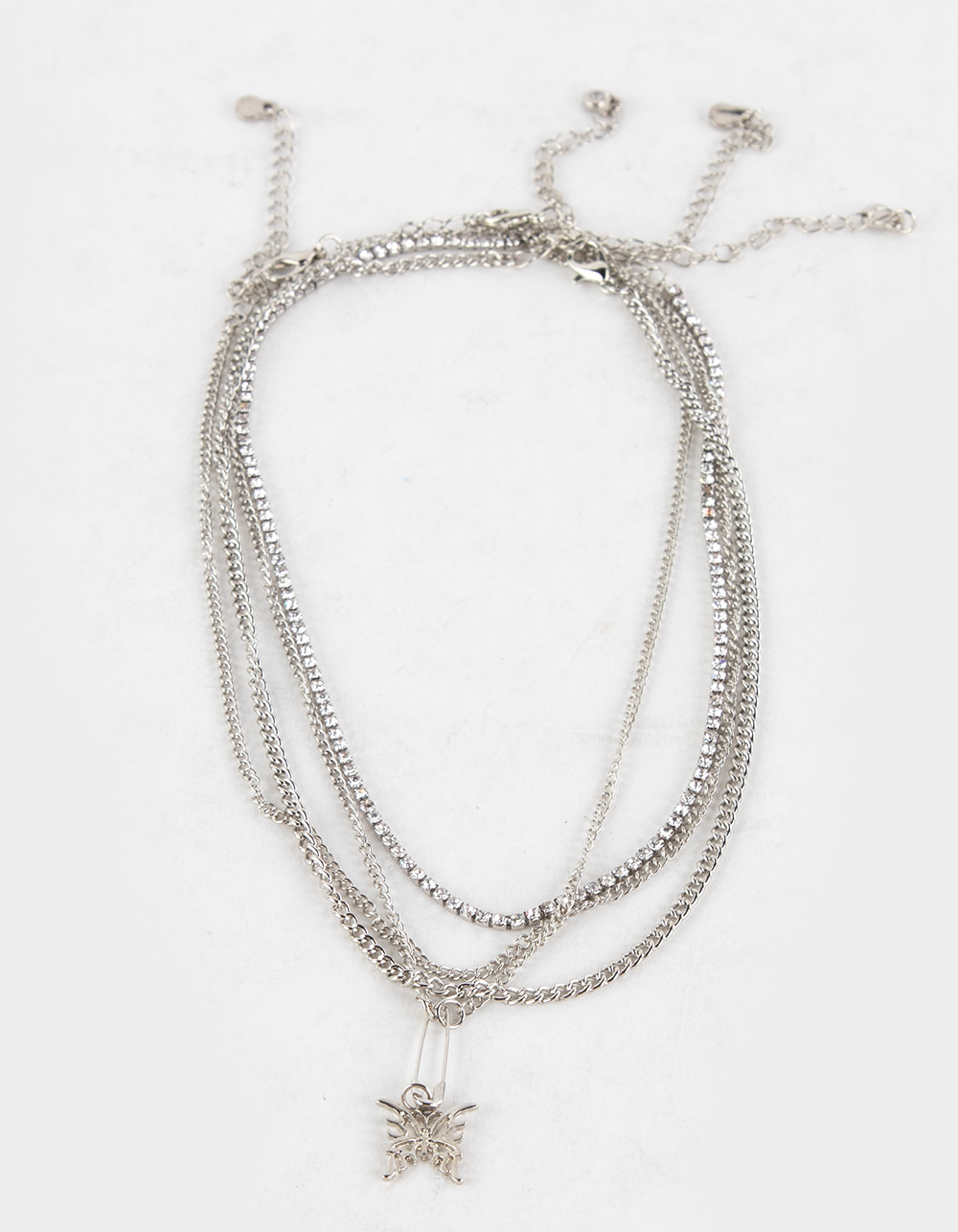 FULL TILT Layered Butterfly Safety Pin Necklace - SILVER