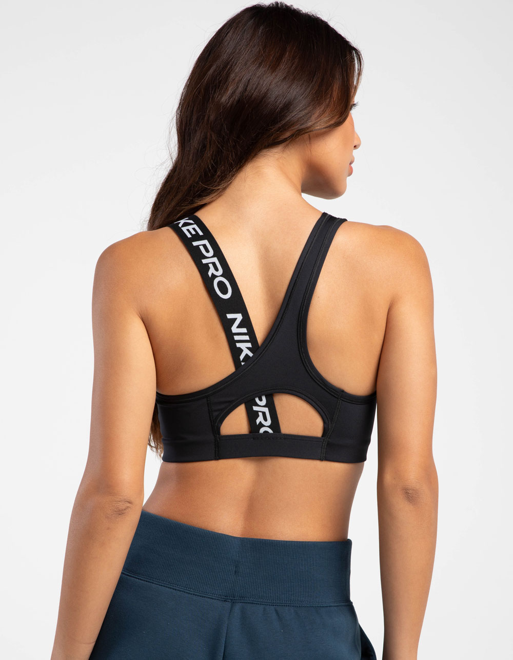 NIKE Pro Swoosh Asymmetrical Womens Bra Top - BLACK