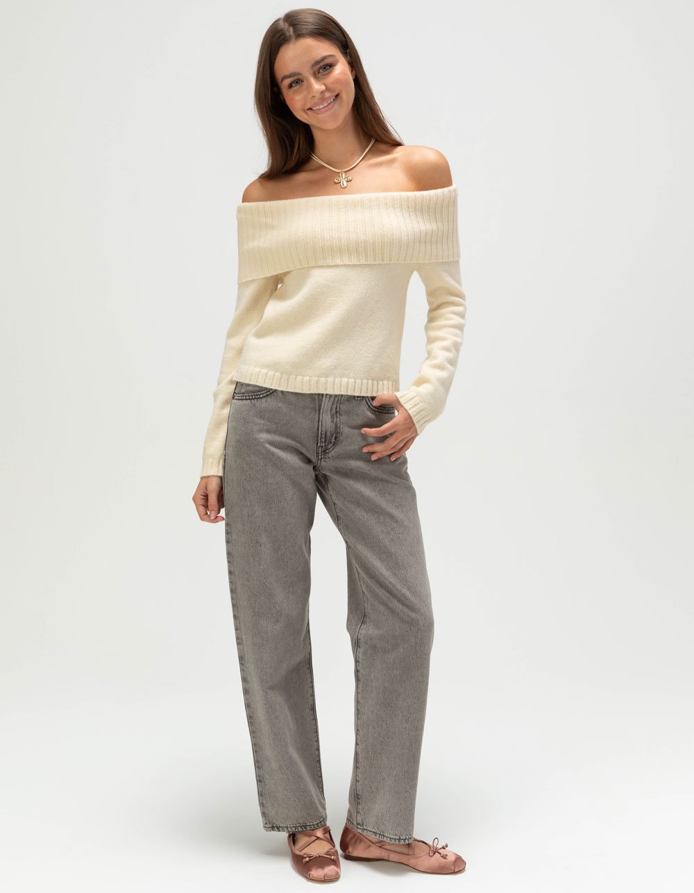 WEST OF MELROSE Off The Shoulder Womens Sweater - CREAM