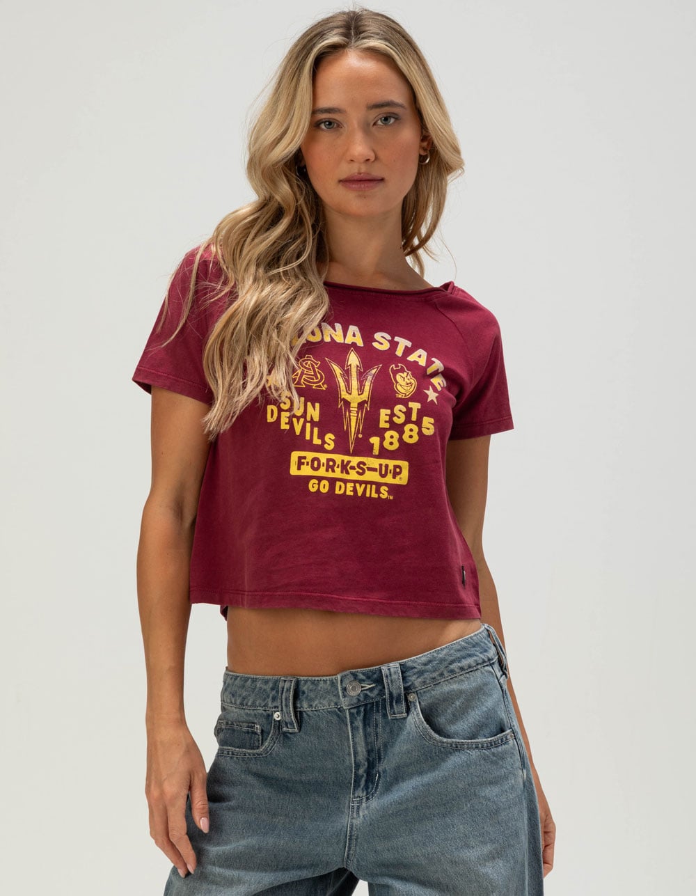 The WILD COLLECTIVE Arizona State University Womens Off Shoulder Tee - RED