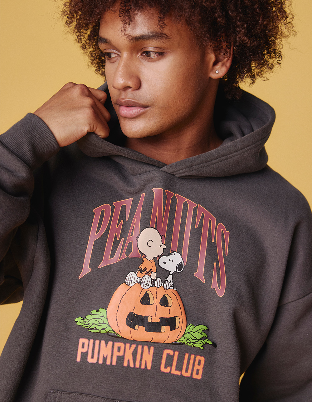 RSQ x Peanuts Pumpkin Club Mens Oversized Hoodie - DARK GRAY