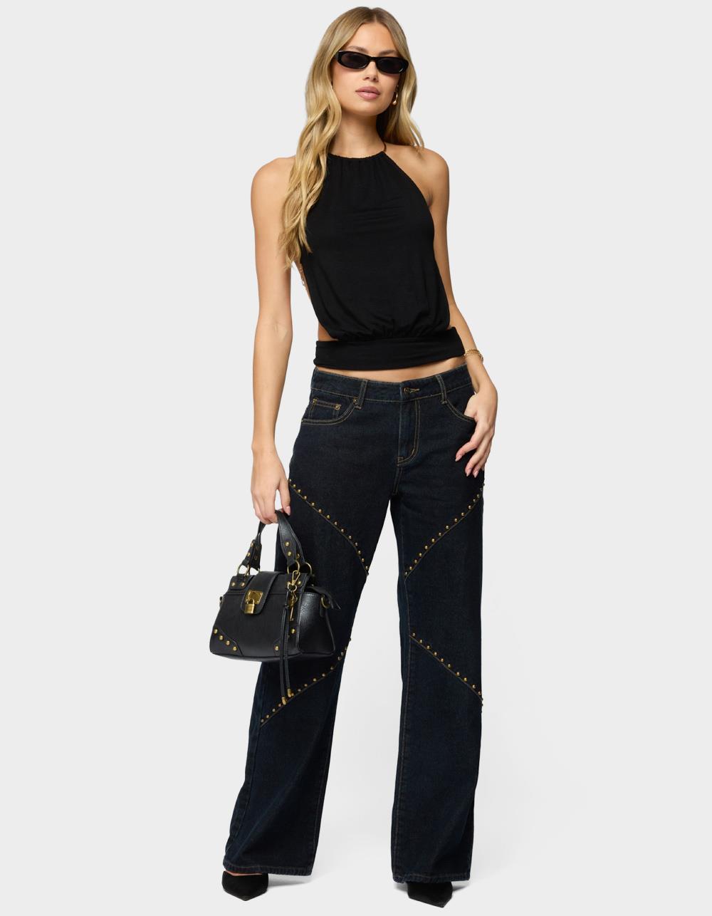 EDIKTED Charla Stud Low Rise Baggy Jeans - DARK BLUE