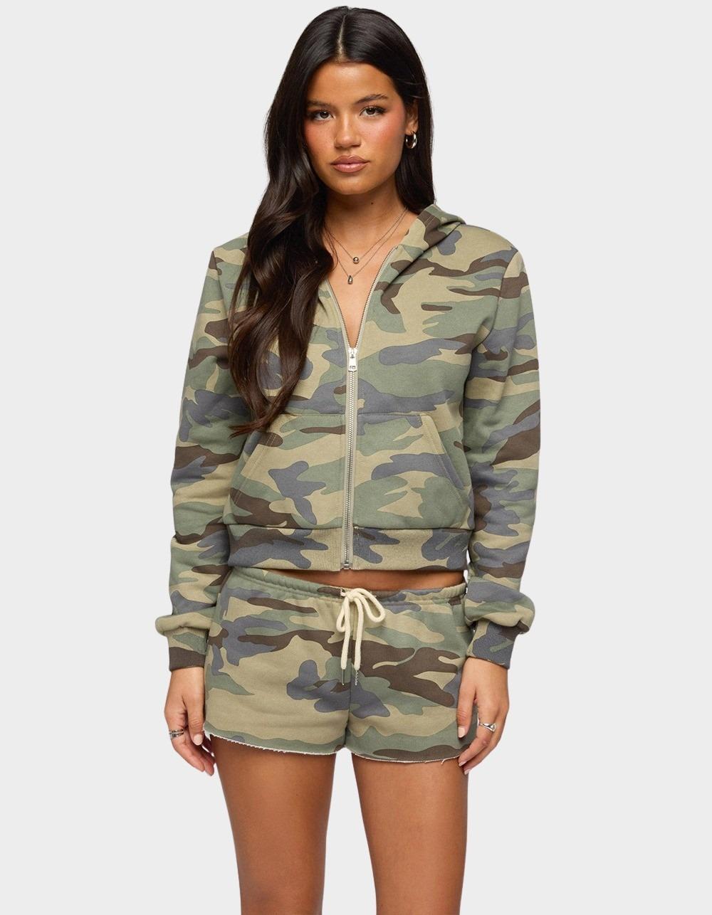 EDIKTED Lynette Zip Up Hoodie - DK GREEN
