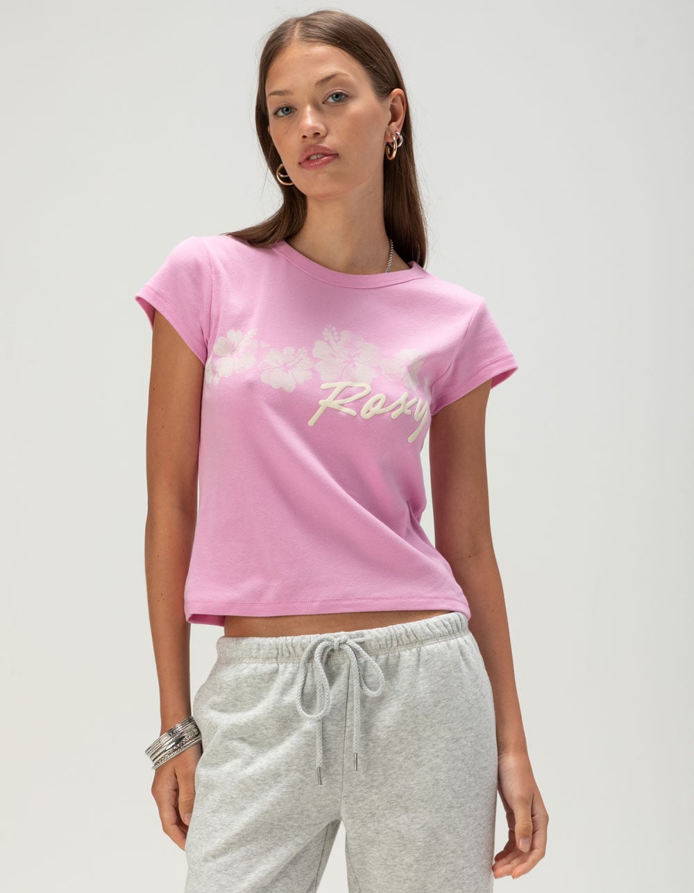ROXY Floating Hibiscus Womens Baby Tee - PINK