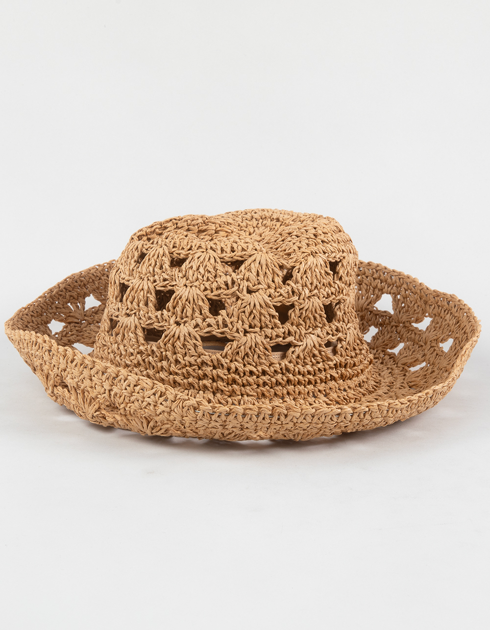 Laser Cut Womens Straw Bucket Hat - KHAKI