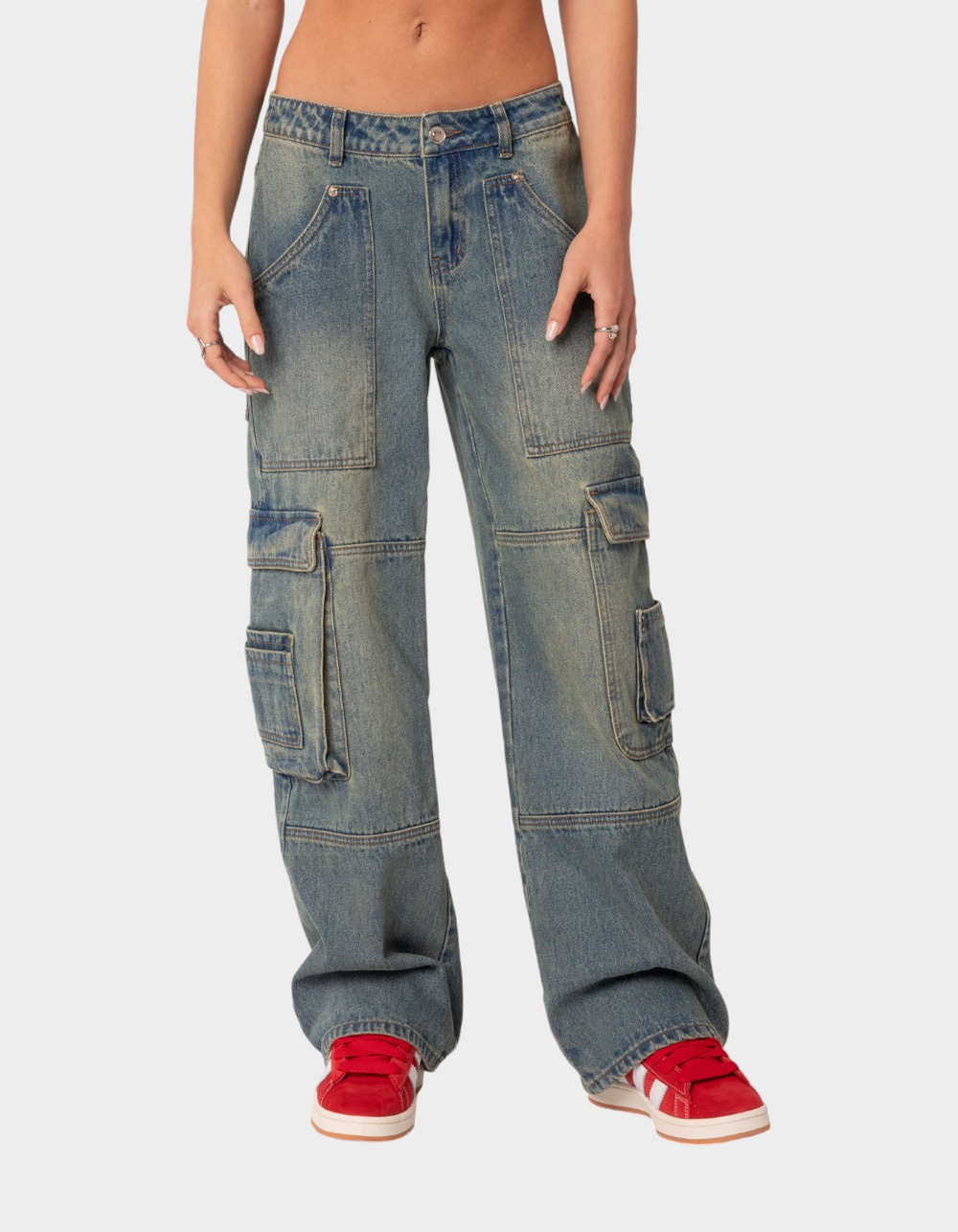EDIKTED Westie Low Rise Washed Cargo Jeans