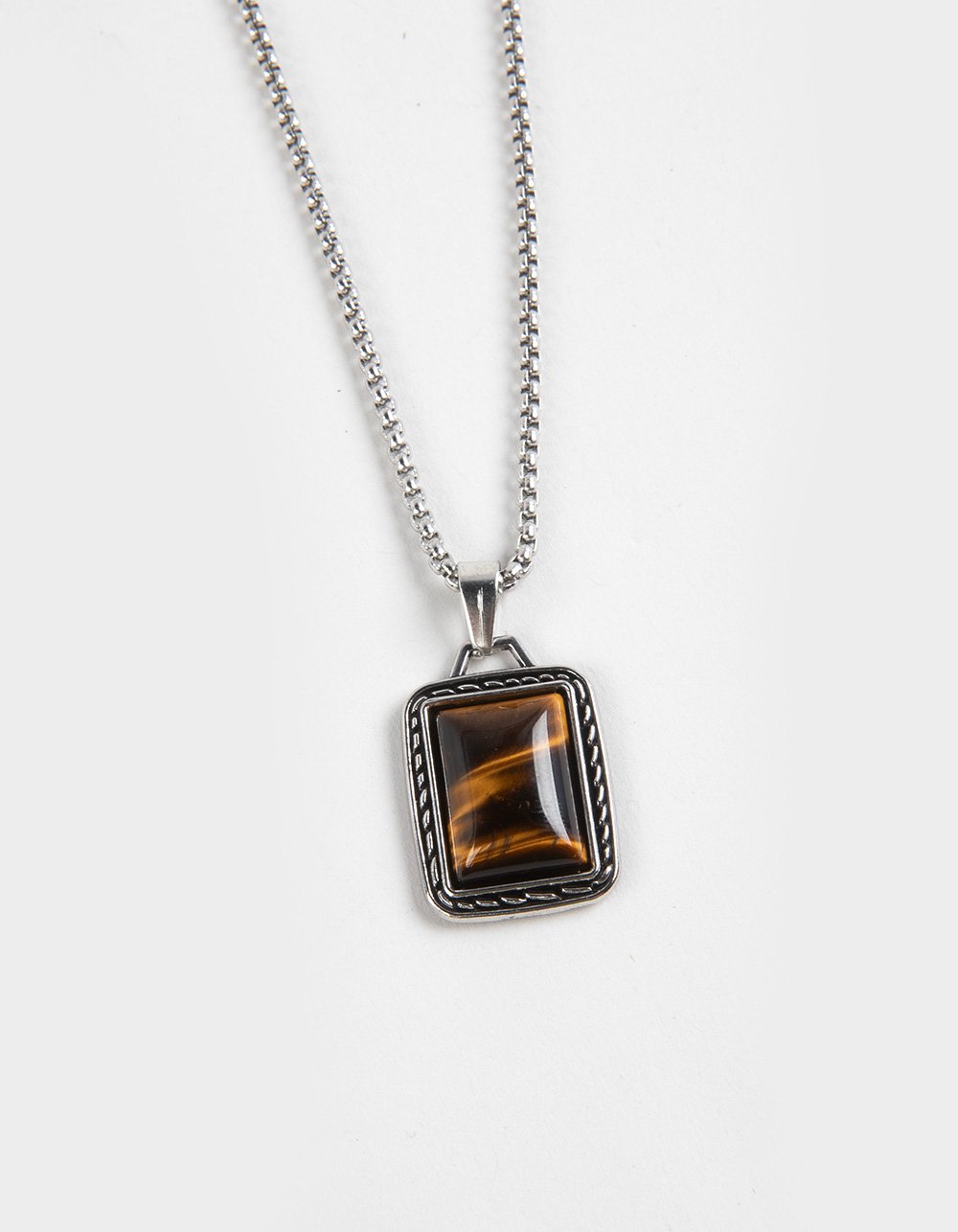 RSQ Tigers Eye Pendant Necklace - SILVER