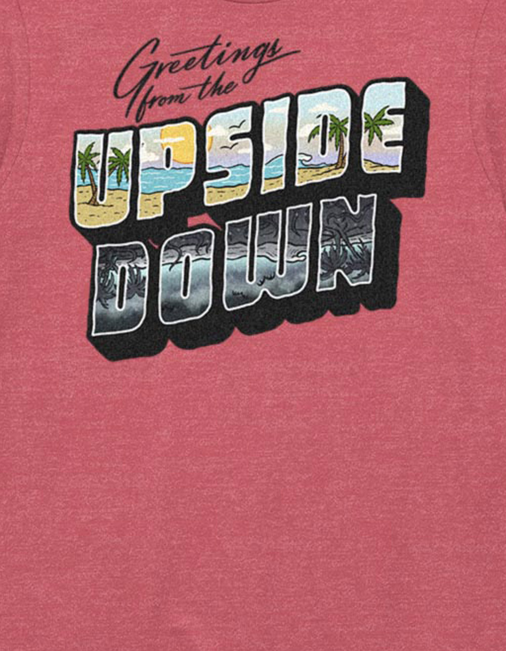 STRANGER THINGS UpsideDown Postcard Unisex Tee - HTHR RED