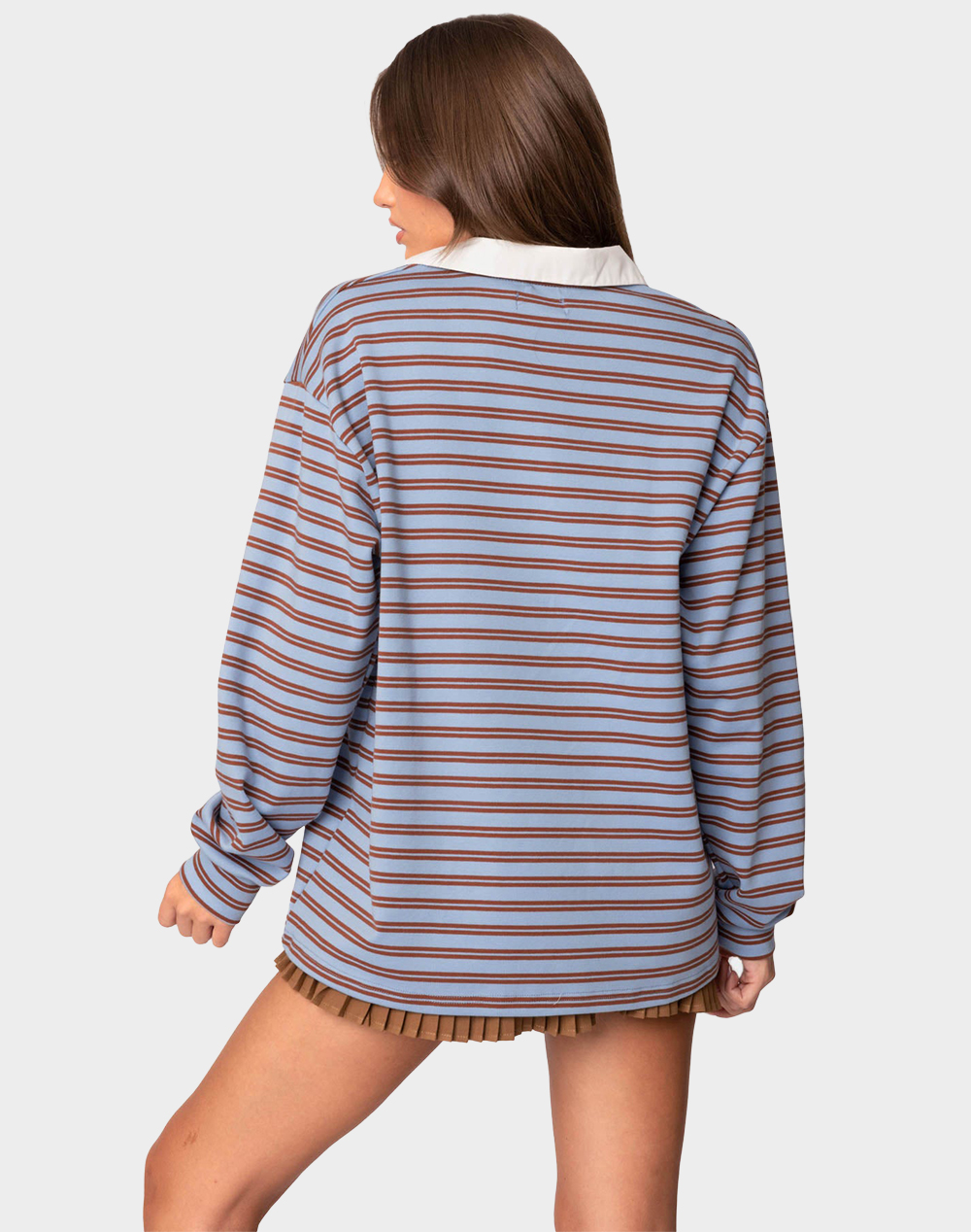 EDIKTED Stripey Oversized Collared Shirt - BLUE