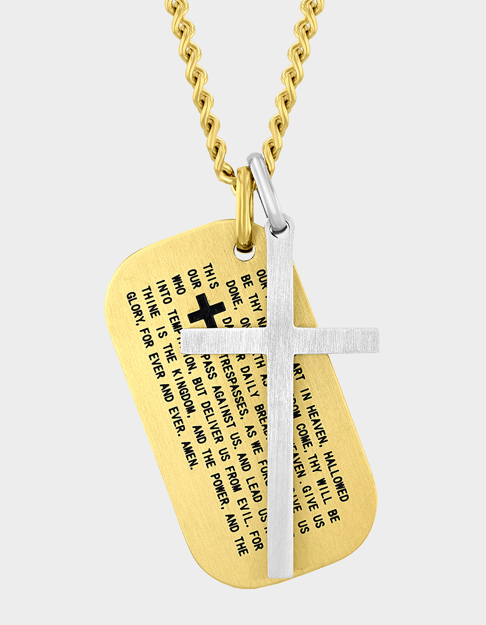 STEEL NATION Stainless Steel With Yellow IP Dog Tag And Cross Pendant - GOLD