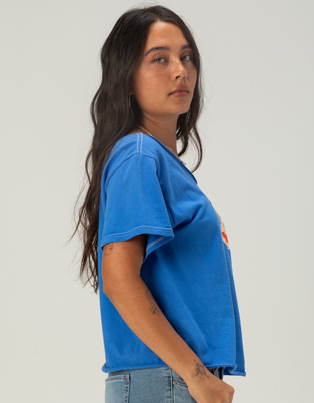 PAUL FRANK Womens Off The Shoulder Oversized Tee - BLUE