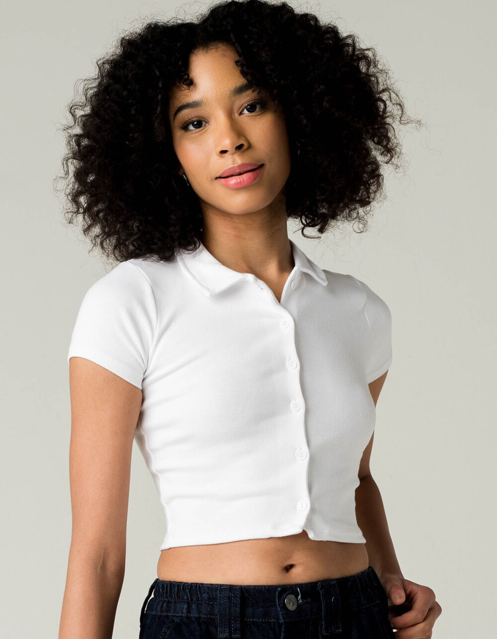 FULL TILT Button Front Womens White Crop Polo Shirt - WHITE | Tillys