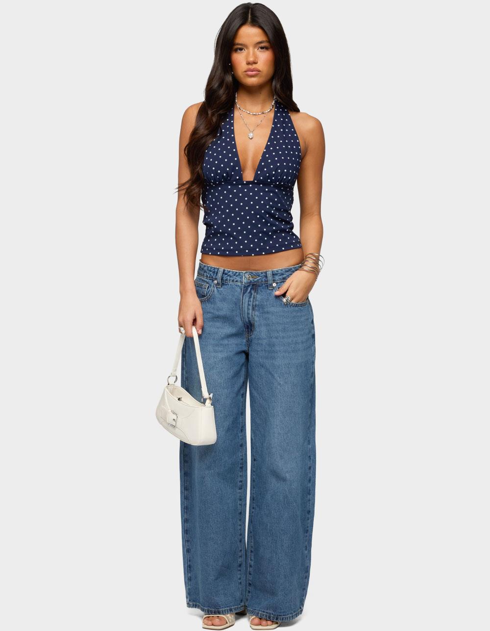 EDIKTED Blaire Polka Dot Halter Top - NAVY