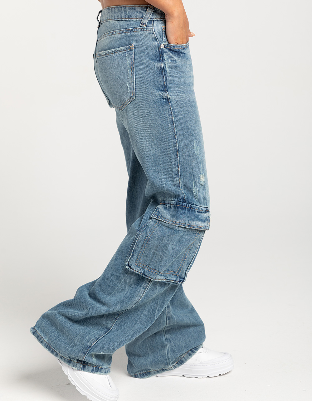 GEMMA RAE Low Rise Wide Leg Womens Cargo Pants - LIGHT WASH | Tillys