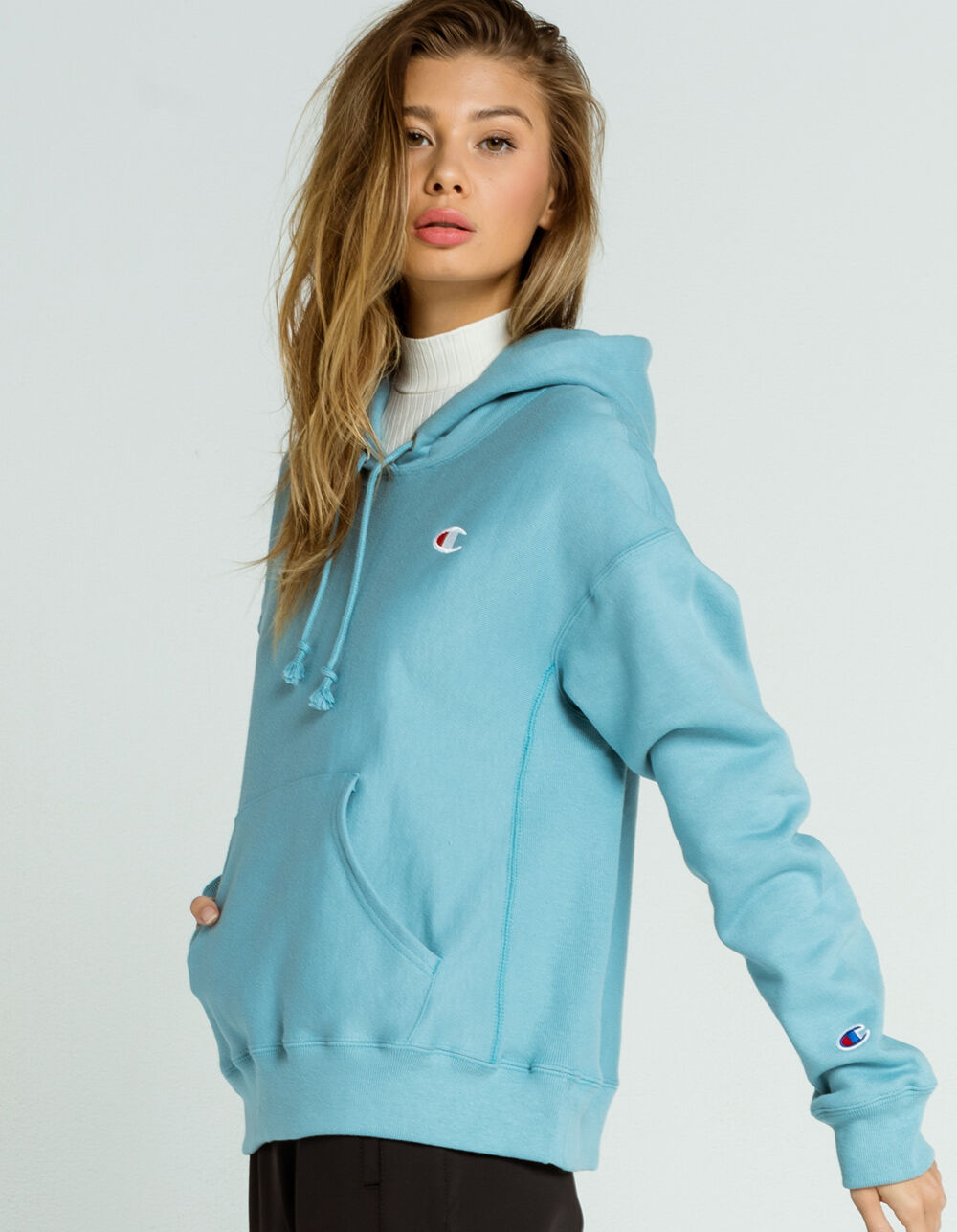 CHAMPION Reverse Weave Embroidered Womens Blue Hoodie - LTBLU | Tillys