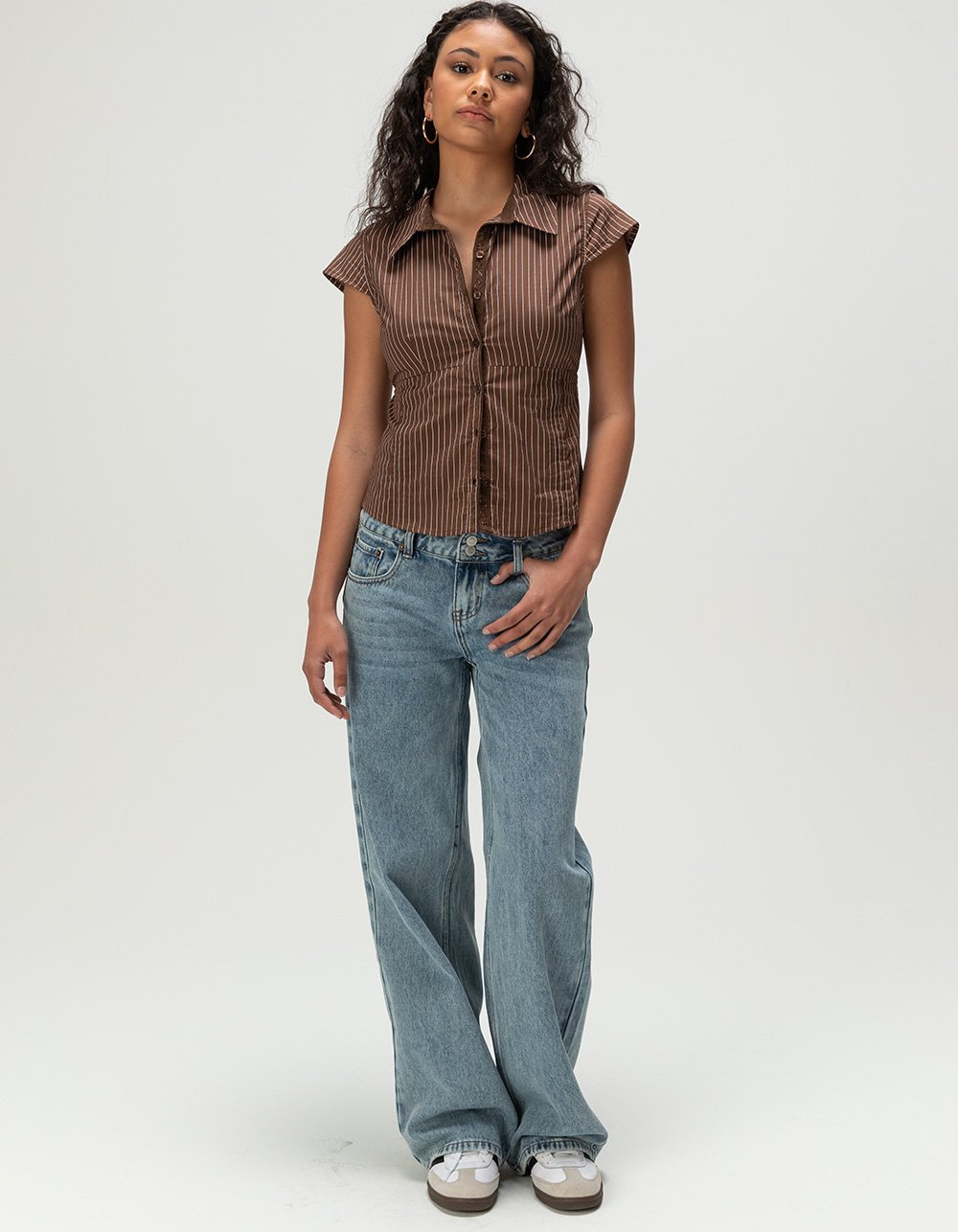 RSQ Womens Low Rise Double Button Baggy Jeans - MEDIUM WASH