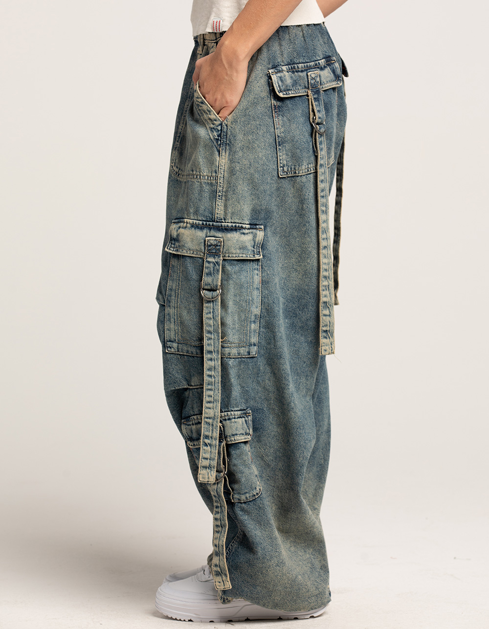 BDG Urban Outfitters Strappy Denim Womens Cargo Pants - TINTED DENIM