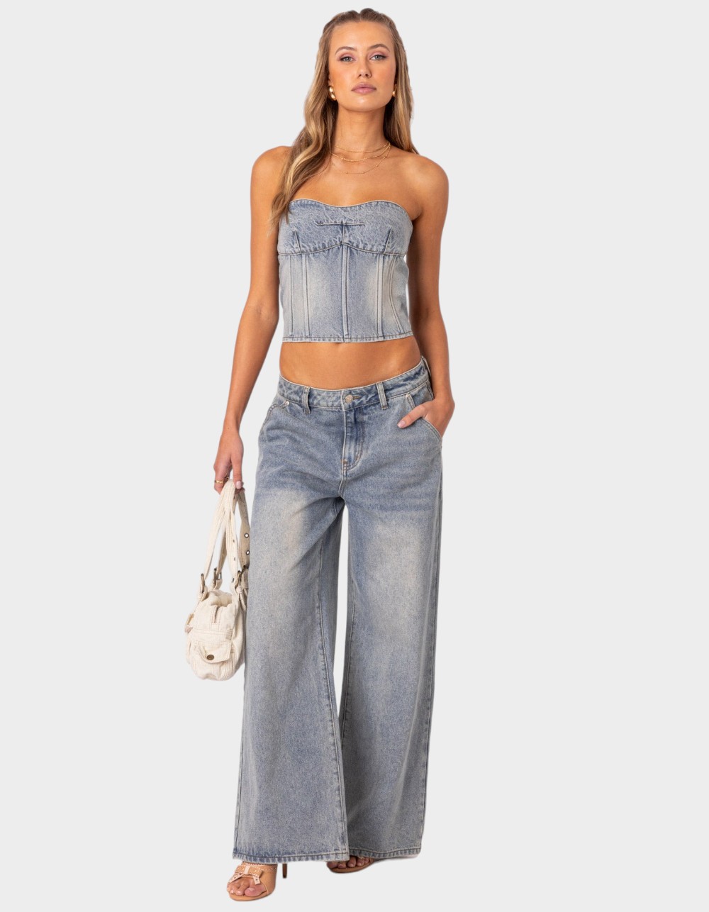 EDIKTED Myla Washed Wide Leg Jeans - BLUE