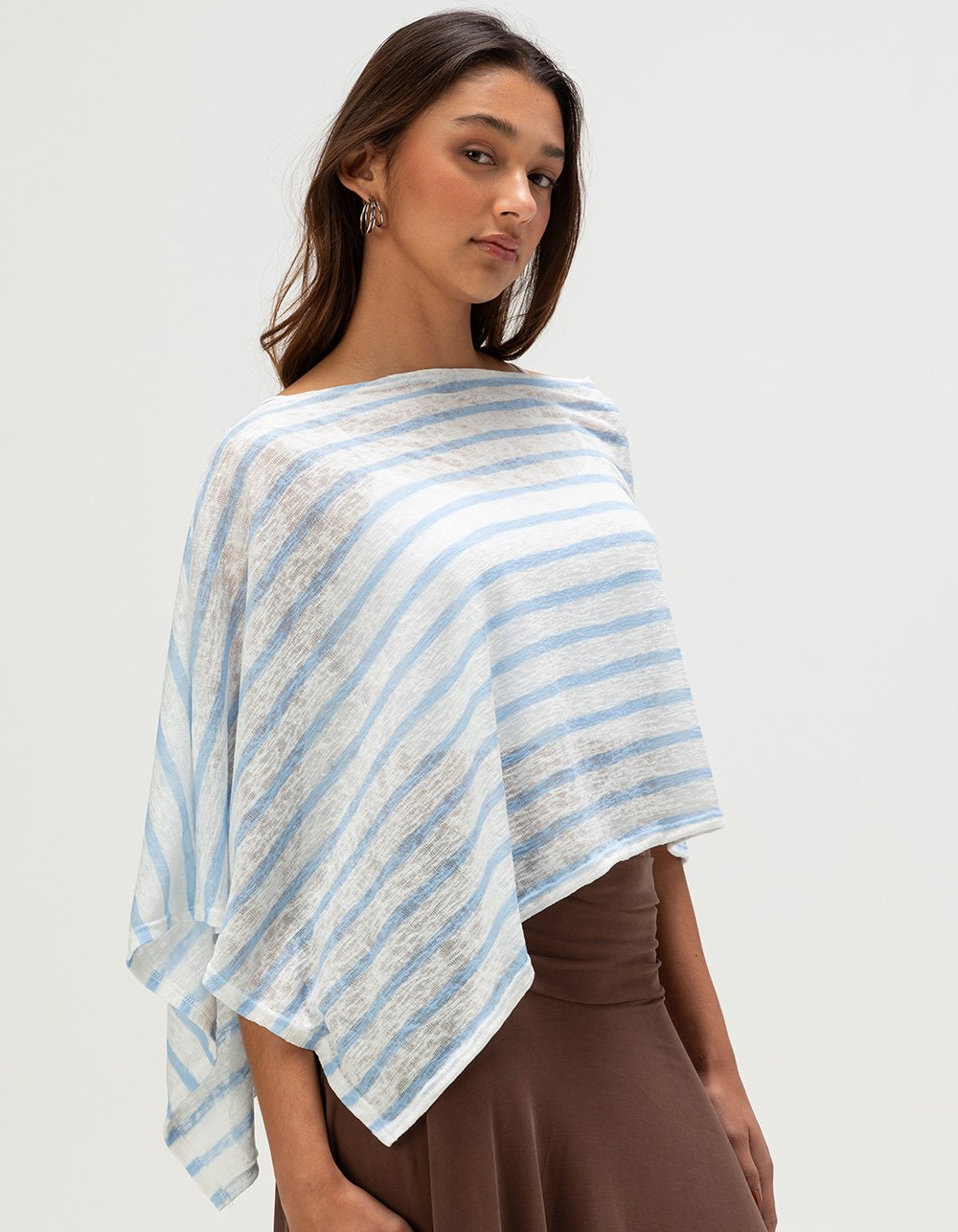 FULL TILT Womens Off The Shoulder Stripe Poncho - BLUE/WHT