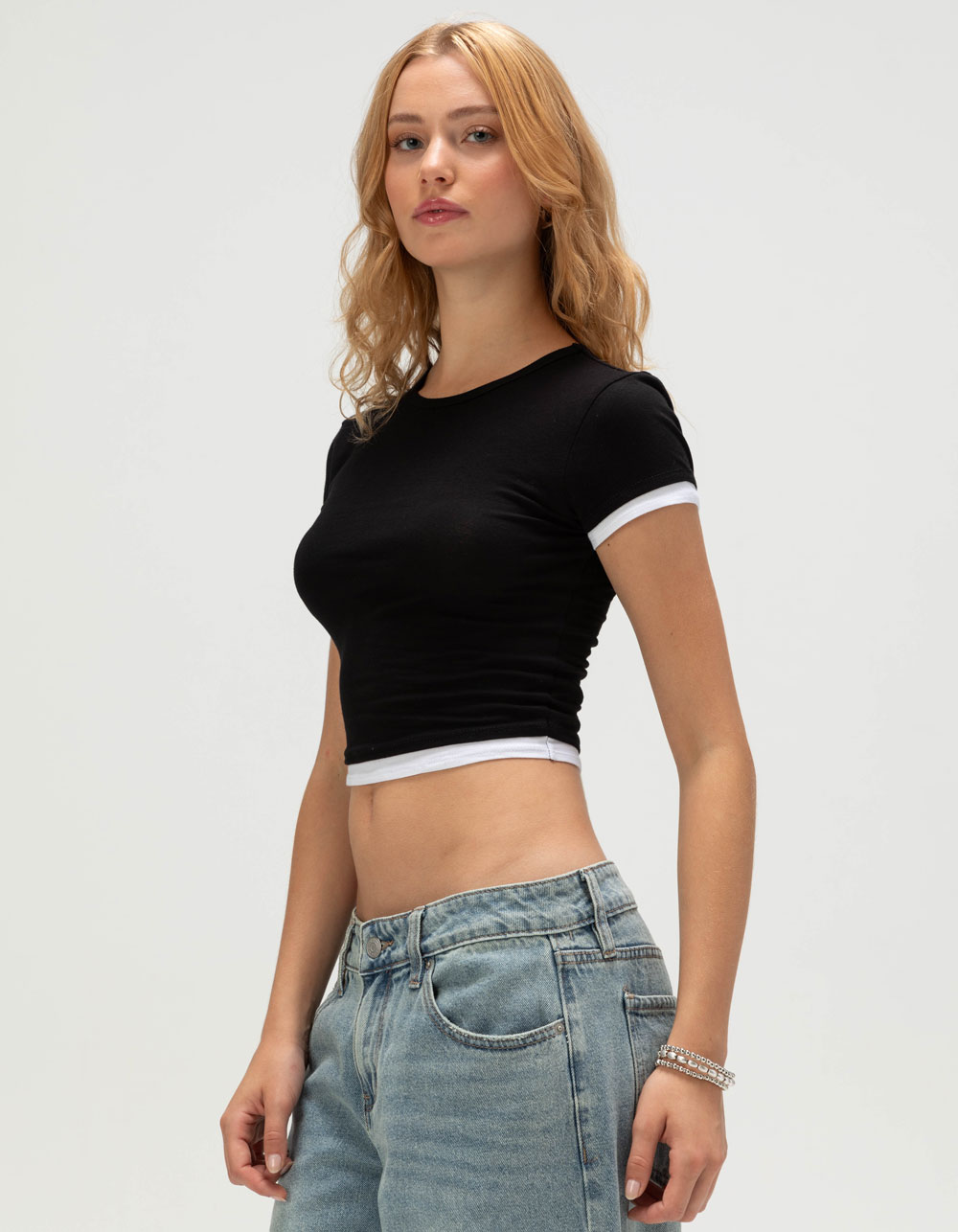 TILLYS Double Layer Womens Tee - BLACK COMBO