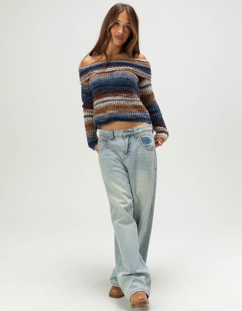 RSQ Womens Off The Shoulder Space Dye Sweater - MULTI