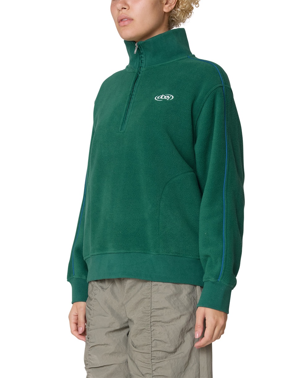 OBEY Watts Zip Womens Mockneck Pullover - DK GREEN