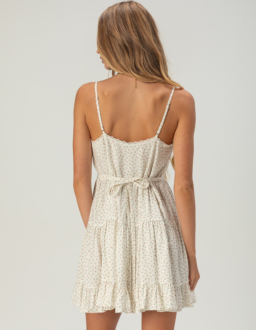 RSQ Lace Trim Womens Babydoll Dress - Cream Combo