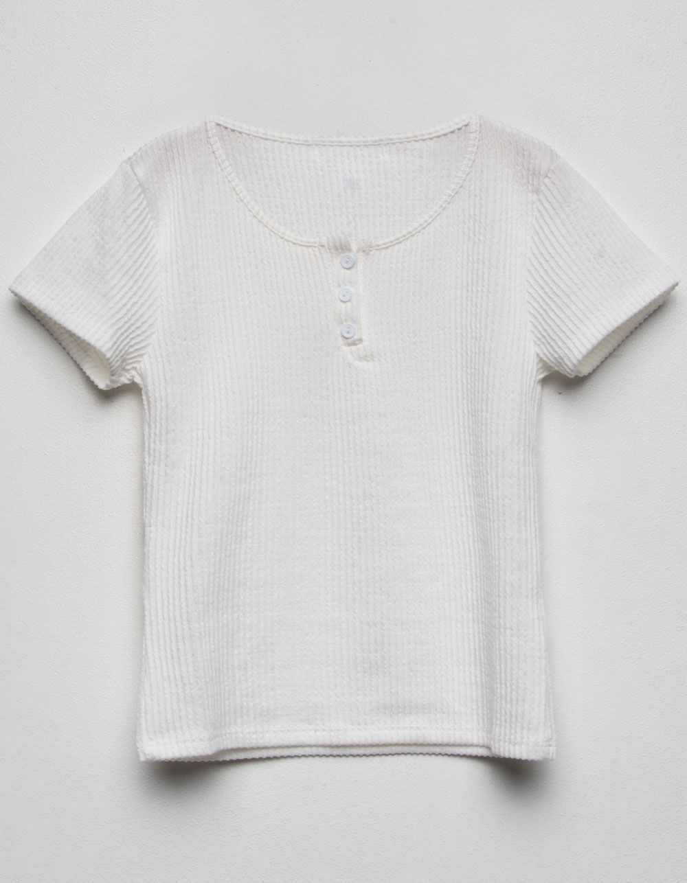 WHITE FAWN Texture Henley Cream Girls Baby Tee image number 0