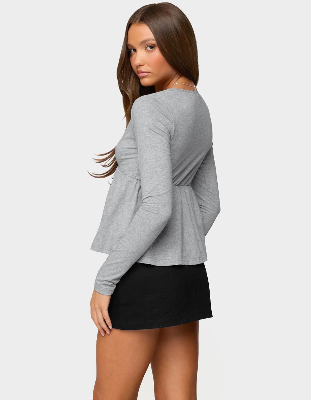 EDIKTED Kenzie Long Sleeve Babydoll Top - GRAY