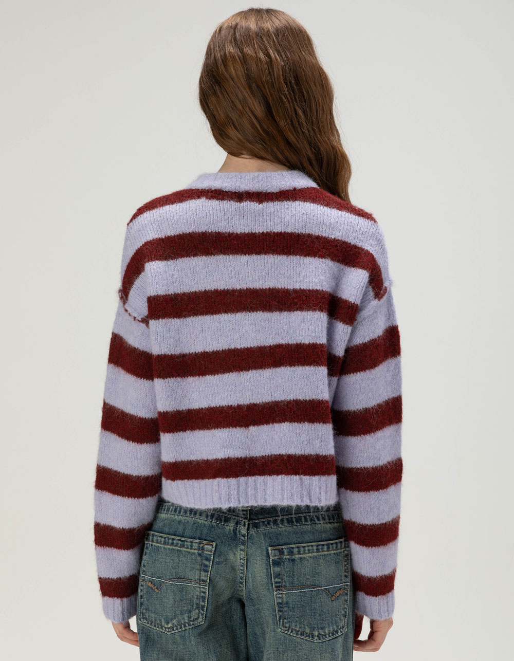 BDG Urban Outfitters Womens Stripe Cardigan - PURPLE COMBO