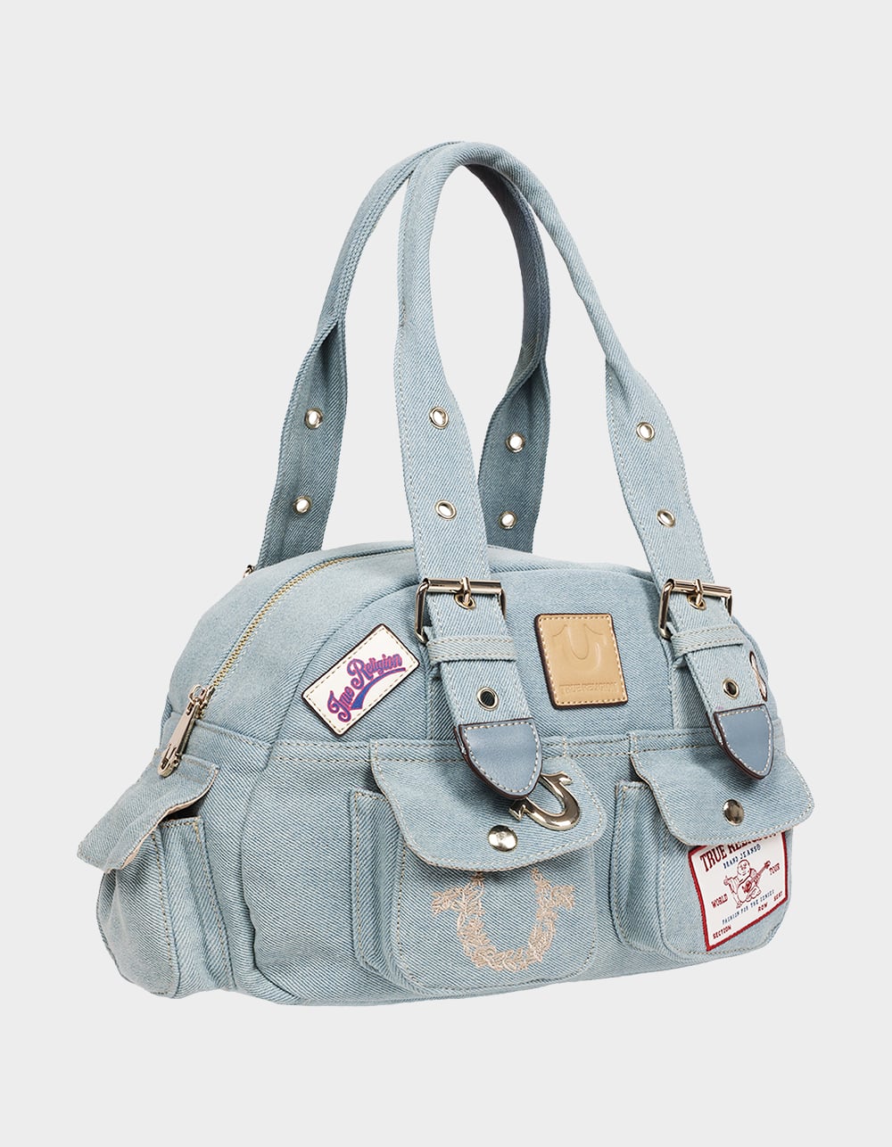 TRUE RELIGION Multi-Patch Denim Satchel Bag - DENIM