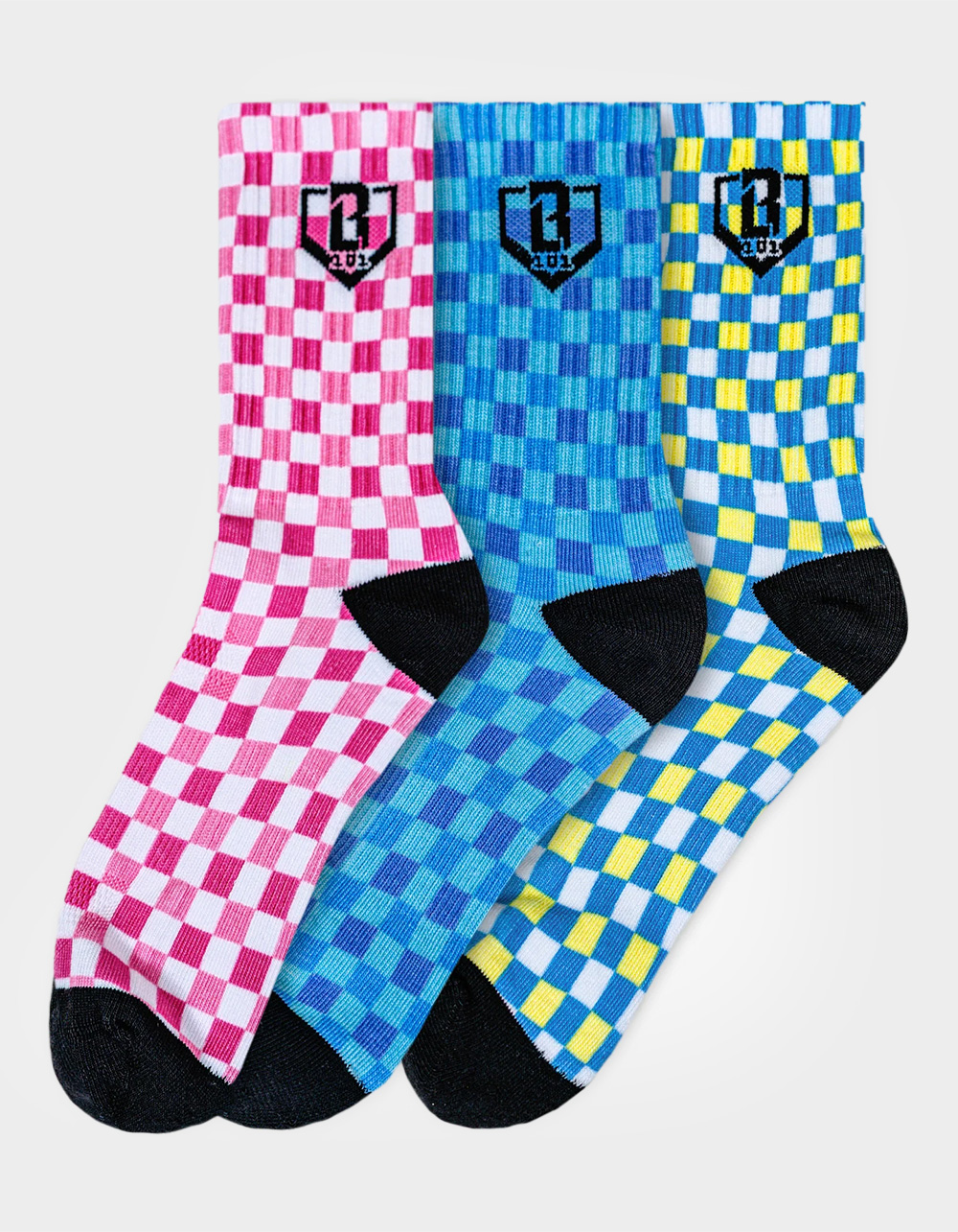 BASEBALL LIFESTYLE 101 3 Pack Checker Print Boys Performance Socks - MULTI
