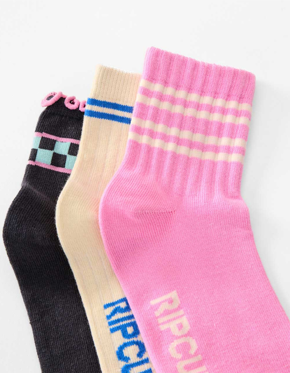 RIP CURL Mixed 3 Pack Womens Socks - PINK COMBO