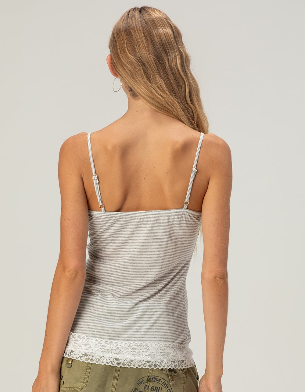 FULL TILT Graphic Womens Long Lace Trim Cami - GRAY COMBO